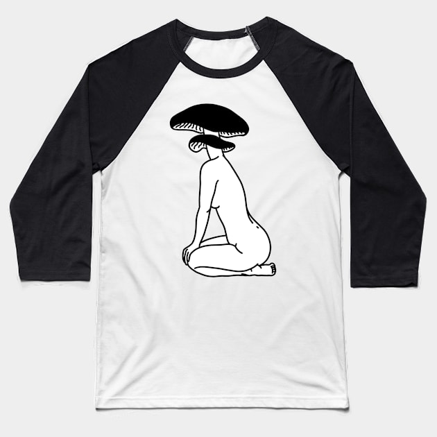 Mushroom Lady Baseball T-Shirt by drawingsbydarcy